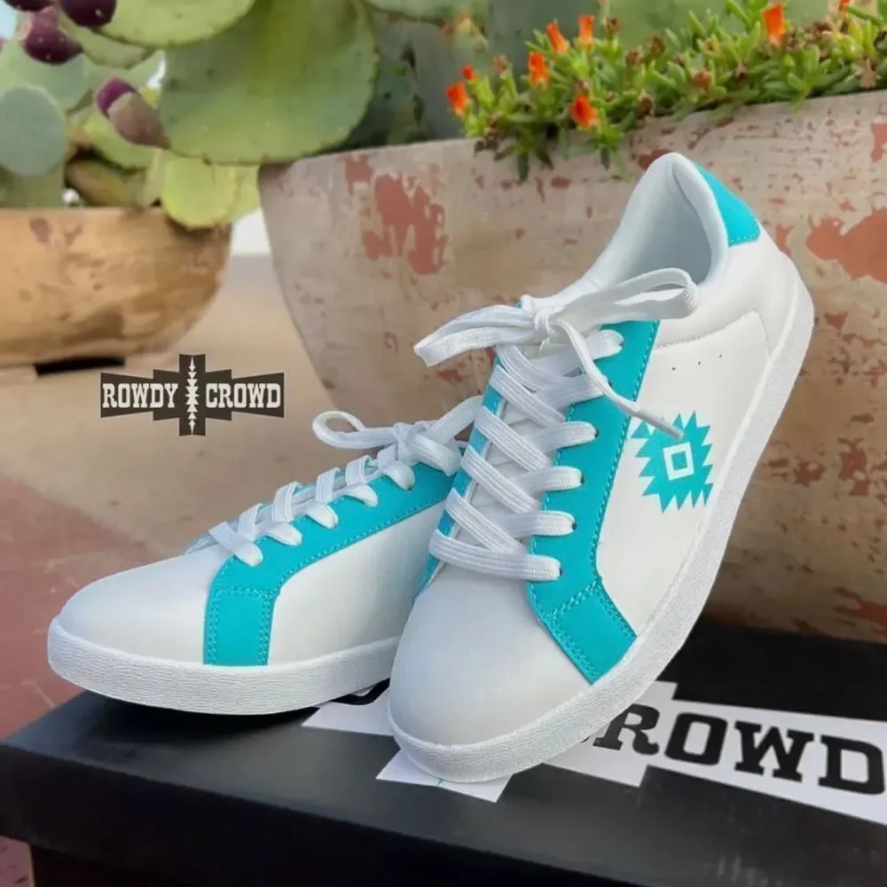 White & Turquoise Tribal Aztec Sneakers – Bold Style Meets Comfort New